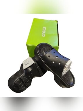 CROCS Classic Clog in Black with Green Box Size- 9 For Women